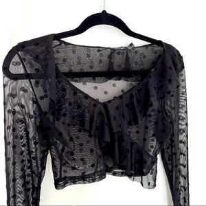 NASTYGAL Black Lace Polka Dot Crop Top - 4 - bell sleeves